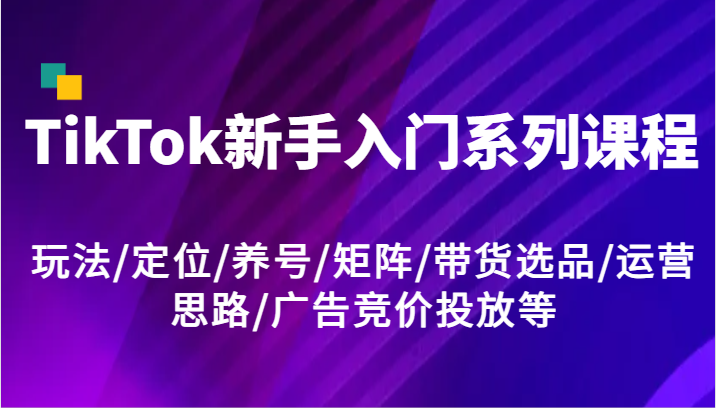 TikTok新手入门系列课程，玩法/定位/养号/矩阵/带货选品/运营思路/广告竞价投放等-9527素材资源站