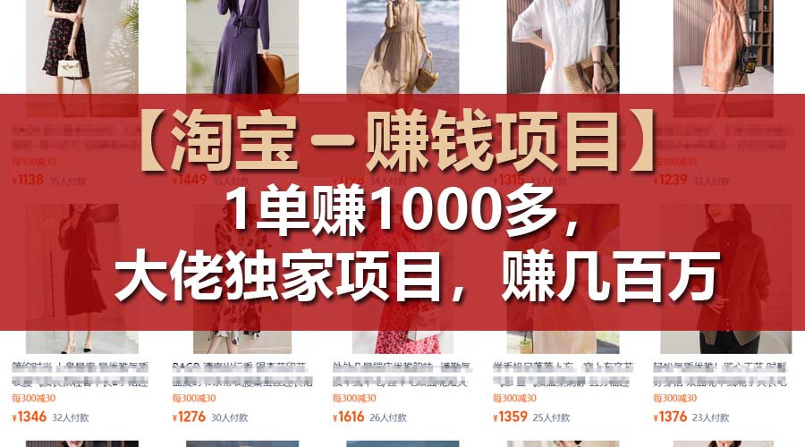 【淘宝赚钱项目】1单可赚1000多，大佬独家项目，年赚几百万-9527素材资源站