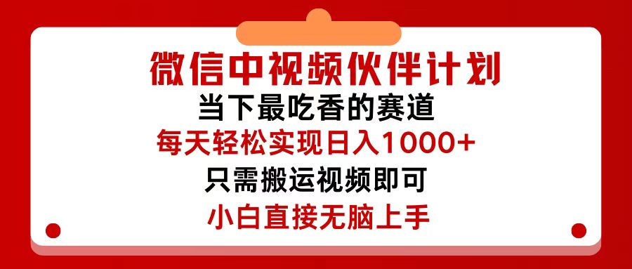 （12017期）微信中视频伙伴计划，仅靠搬运就能轻松实现日入500+，关键操作还简单，…-9527素材资源站