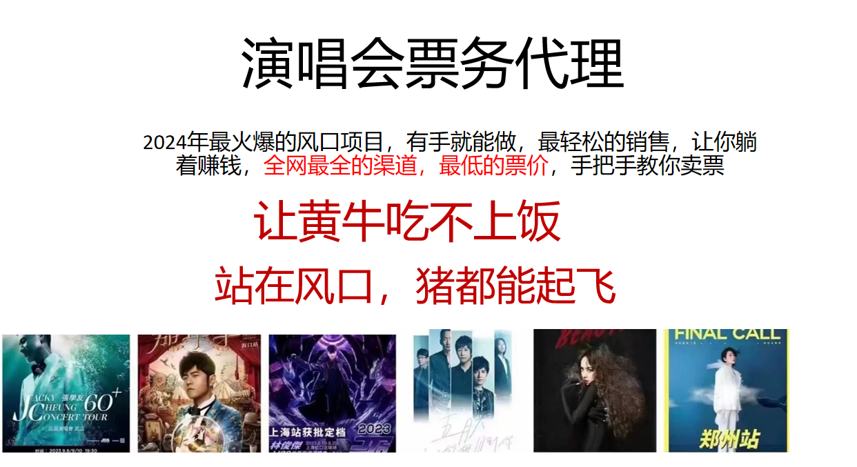 2024年最火蓝海项目，演唱会票务代理商，日入2000 ，一部手机就可以搞定！-9527素材资源站
