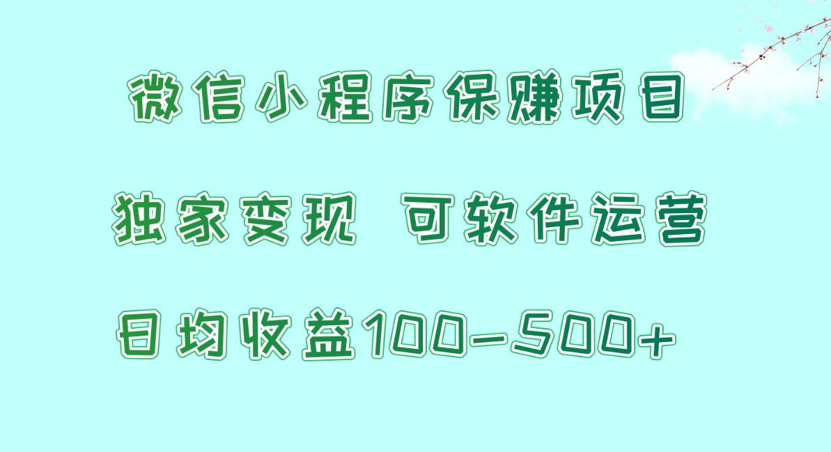 小程序保赚新项目，日均盈利100~500 ，独家代理转现，可软件运营-9527素材资源站