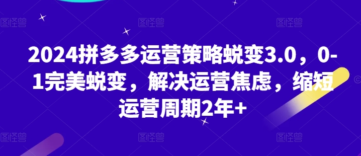 2024拼多多运营对策成长3.0，0-1华丽蜕变，处理经营焦虑情绪，减少运营周期2年-9527素材资源站