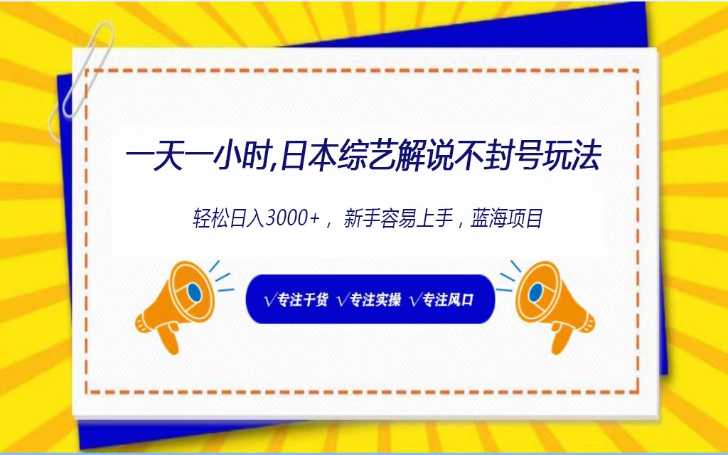 日本综艺节目讲解防封号游戏玩法，轻轻松松日入1000 ，全新生态-9527素材资源站