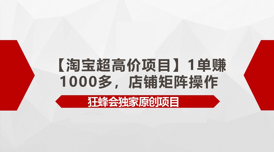 【淘宝网超高价位新项目】1单赚1000多，店面引流矩阵实际操作-9527素材资源站