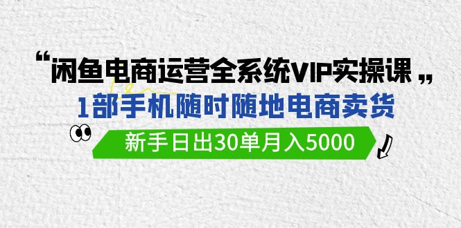 闲鱼平台网店运营全系统VIP实战演练课，1手机随时卖东西，初学者日出30单月入5000-9527素材资源站