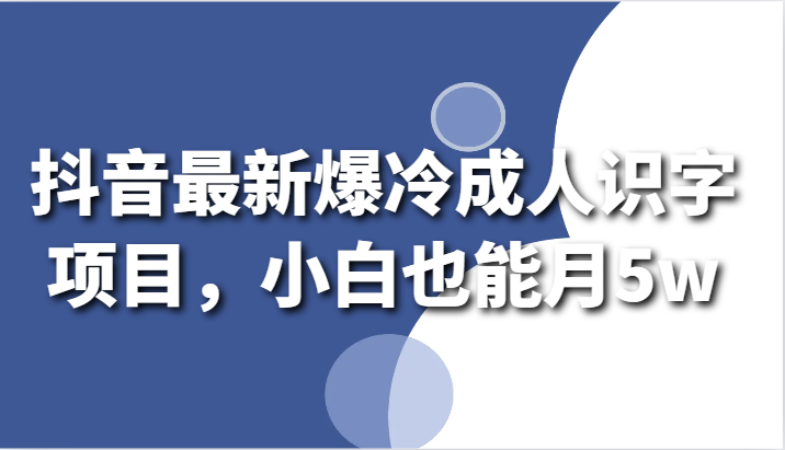 抖音最新爆冷门成年人认字新项目，新手也可以月5w-9527素材资源站
