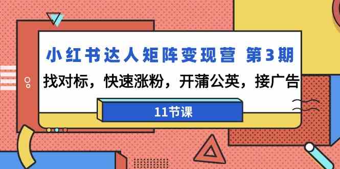 小红书达人引流矩阵转现营第3期，找对比，快速吸粉，开蒲公英花，接推广（11堂课）-9527素材资源站