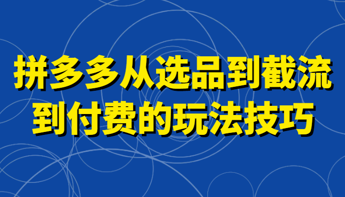 拼多多平台从选款到截留到收费的技巧攻略，帮助你把握截留自然搜索流量，高建成投产，强付钱快速开启-9527素材资源站