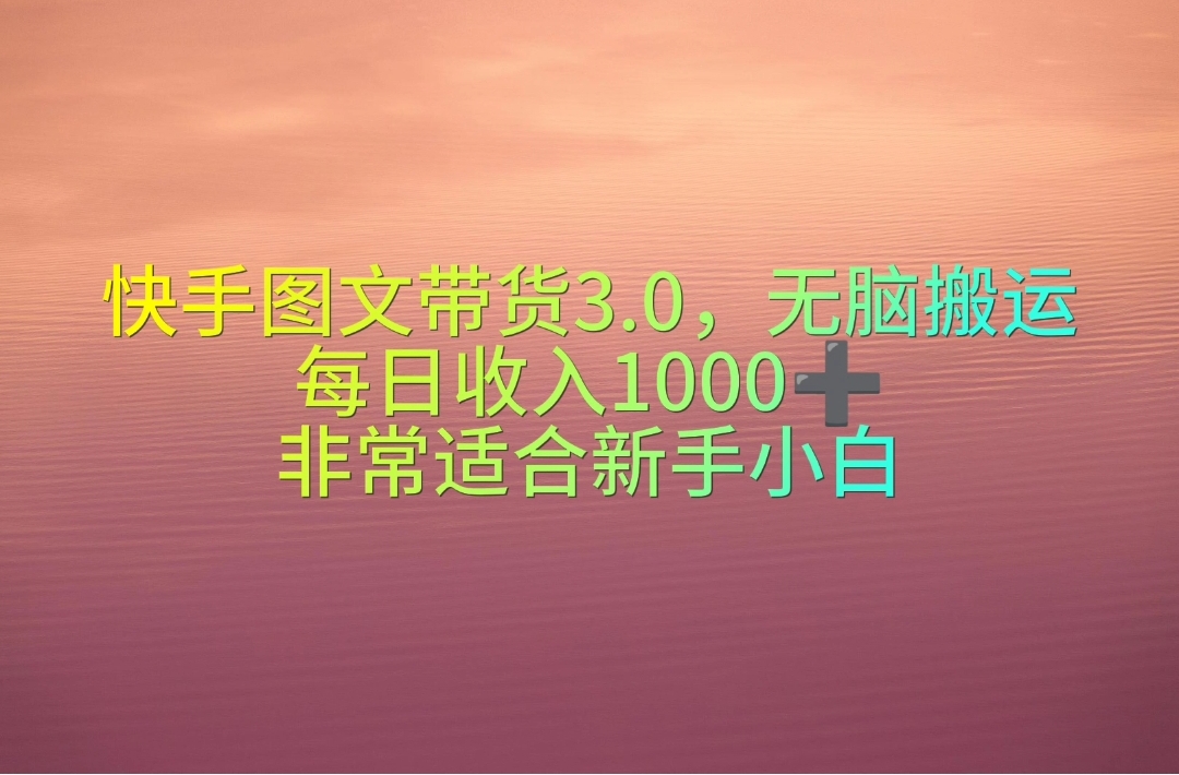 （10252期）快手视频图文并茂卖货3.0，没脑子运送，每日收益1000＋，特别适合新手入门-9527素材资源站