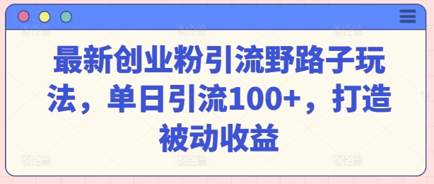 最新创业粉引流方法歪门邪道游戏玩法，单日引流方法100 ，打造出被动收益-9527素材资源站