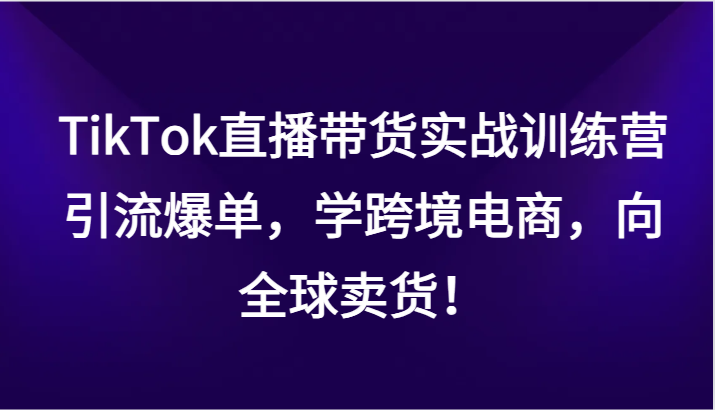 TikTok直播卖货实战演练夏令营，引流方法打造爆款，学跨境电子商务，面向全球卖东西！-9527素材资源站