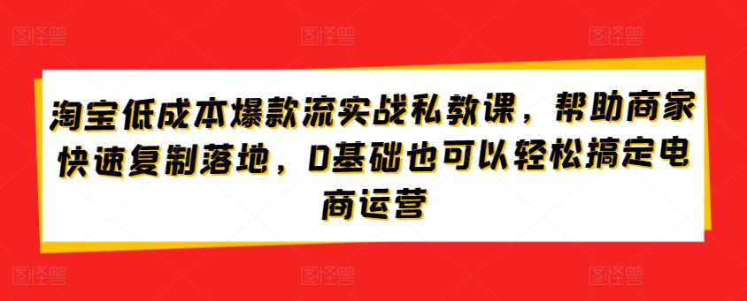 淘宝低成本爆款流实战私教课，帮助商家快速复制落地，0基础也可以轻松搞定电商运营-9527素材资源站