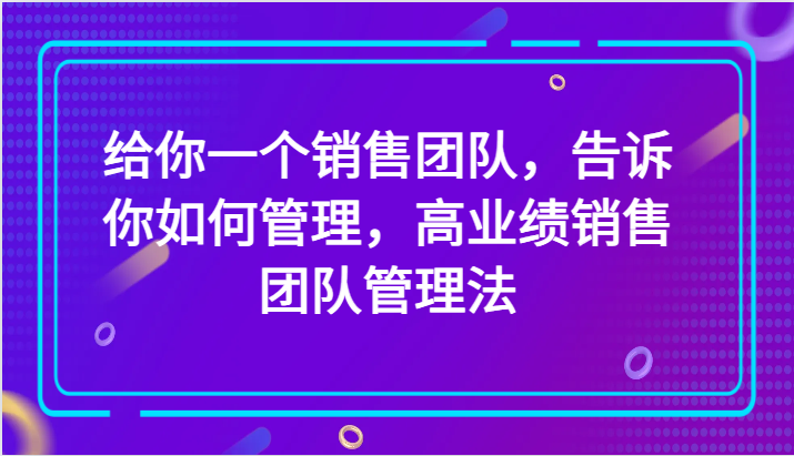 给你一个销售团队，告诉你如何管理，高业绩销售团队管理法（89节课）-暖阳网-优质付费教程和创业项目大全-9527素材资源站