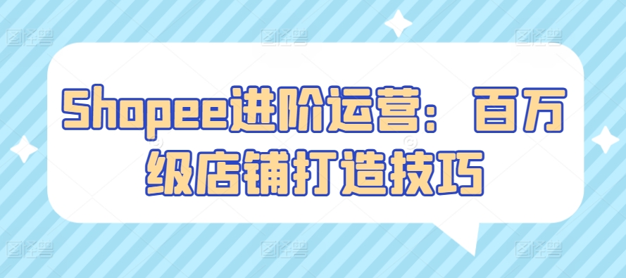 Shopee进阶运营：百万级店铺打造技巧-9527素材资源站