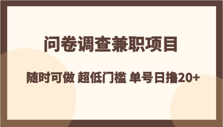 问卷调查兼职项目，随时可做 超低门槛 单号日撸20+-暖阳网-优质付费教程和创业项目大全-9527素材资源站