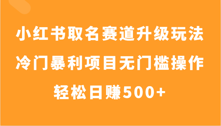 小红书的取名字跑道升级玩法，小众赚钱项目零门槛实际操作，轻轻松松日入500-暖阳网-优质付费教程和创业项目大全-9527素材资源站