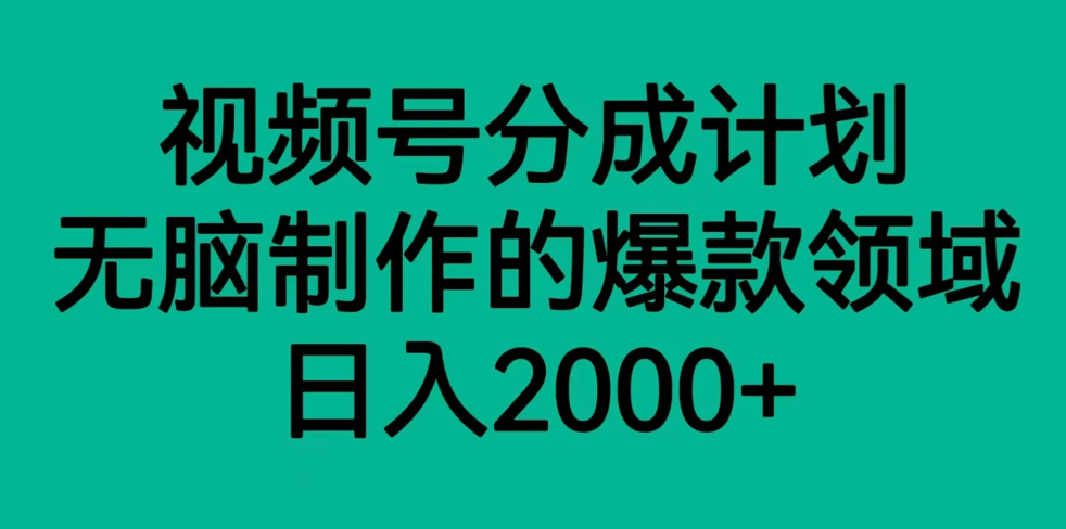 微信视频号分为方案，轻轻松松没脑子制做的爆款行业，日入2000-9527素材资源站