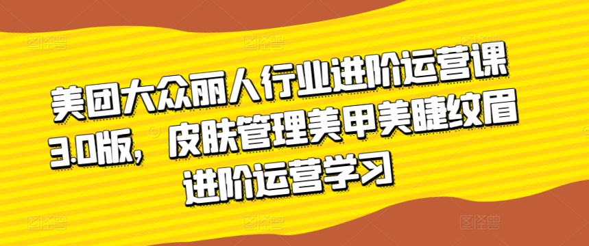 美团大众丽人行业进阶运营课3.0版，皮肤管理美甲美睫纹眉进阶运营学习-9527素材资源站