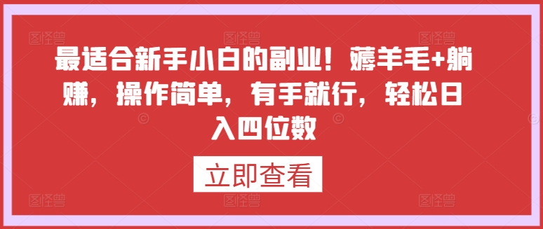 最适合新手小白的副业！薅羊毛+躺赚，操作简单，有手就行，轻松日入四位数【揭秘】-9527素材资源站