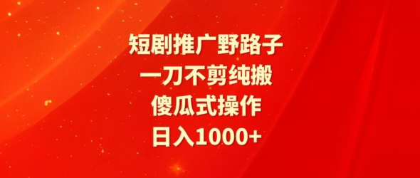 短剧推广野路子，一刀不剪纯搬运，傻瓜式操作，日入1000+-9527素材资源站