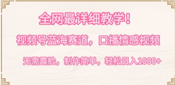 全网最详细教学，视频号蓝海赛道，口播情感视频，无需露脸，制作简单，轻松实现日入1000+【揭秘】-9527素材资源站