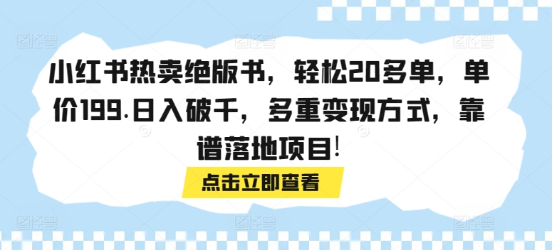 小红书热卖绝版书，轻松20多单，单价199.日入破千，多重变现方式，靠谱落地项目!-9527素材资源站