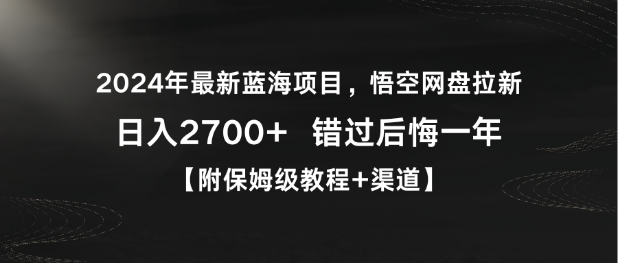 （9095期）2024年全新蓝海项目，悟空网盘引流，日入2700 错过了后悔莫及一年【附家庭保姆级教…-9527素材资源站