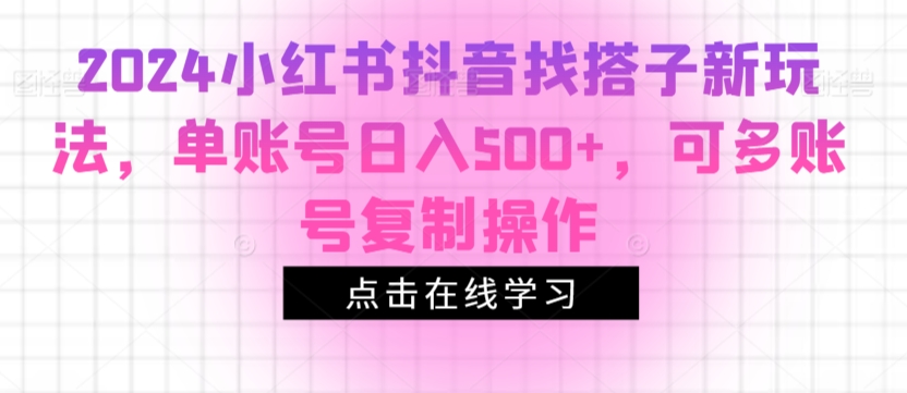2024小红书抖音找搭子新玩法，单账号日入500+，可多账号复制操作-9527素材资源站