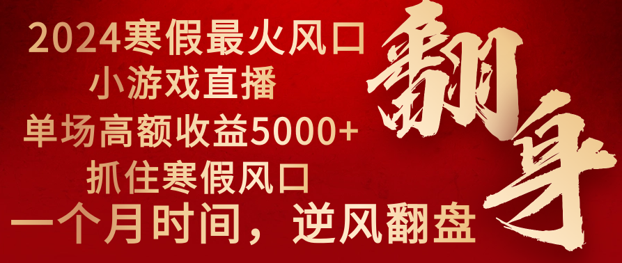 （8766期）2024年最红假期蓝海项目 小游戏直播 场均盈利5000 把握住出风口 一个月立即拿车-9527素材资源站