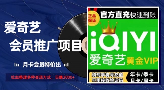 薅爱奇艺羊毛，月卡会员特价推，吐血整理多种变现方式，日赚2000+-9527素材资源站