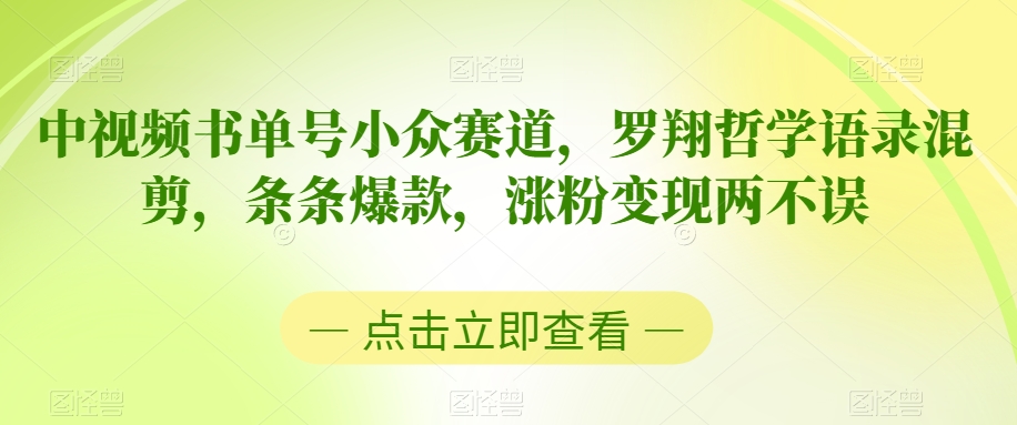 中视频书单号小众赛道，罗翔哲学语录混剪，条条爆款，涨粉变现两不误【揭秘】-9527素材资源站