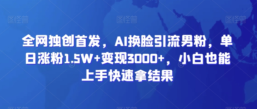 全网独创首发，AI换脸引流男粉，单日涨粉1.5W+变现3000+，小白也能上手快速拿结果【揭秘】-9527素材资源站