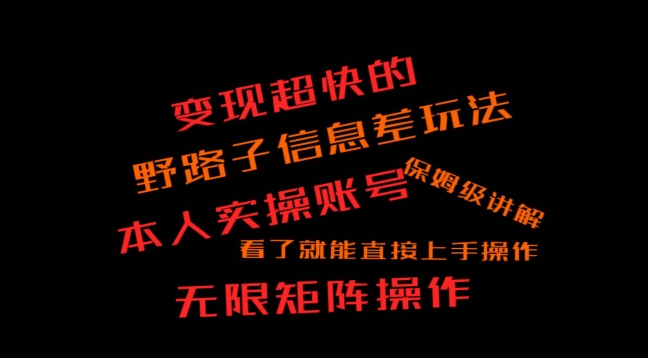 变现超快的野路子信息差玩法，本人实操账号保姆级讲解-9527素材资源站