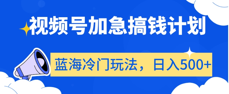 视频号加急搞钱计划，蓝海冷门玩法，日入500+【揭秘】-9527素材资源站