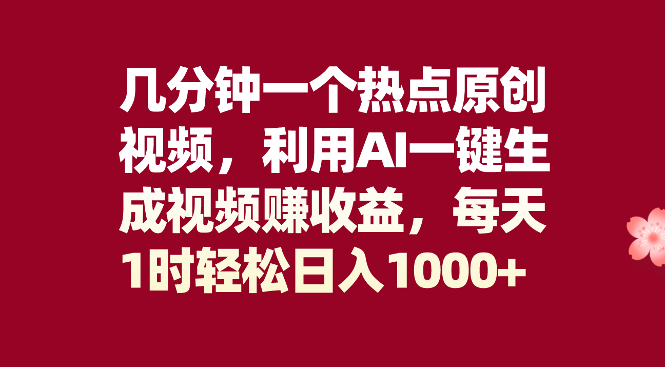 （8083期）数分钟一个网络热点原创短视频，运用AI一键生成视频赚盈利，每日1时轻轻松松日入1000-暖阳网-优质付费教程和创业项目大全-9527素材资源站
