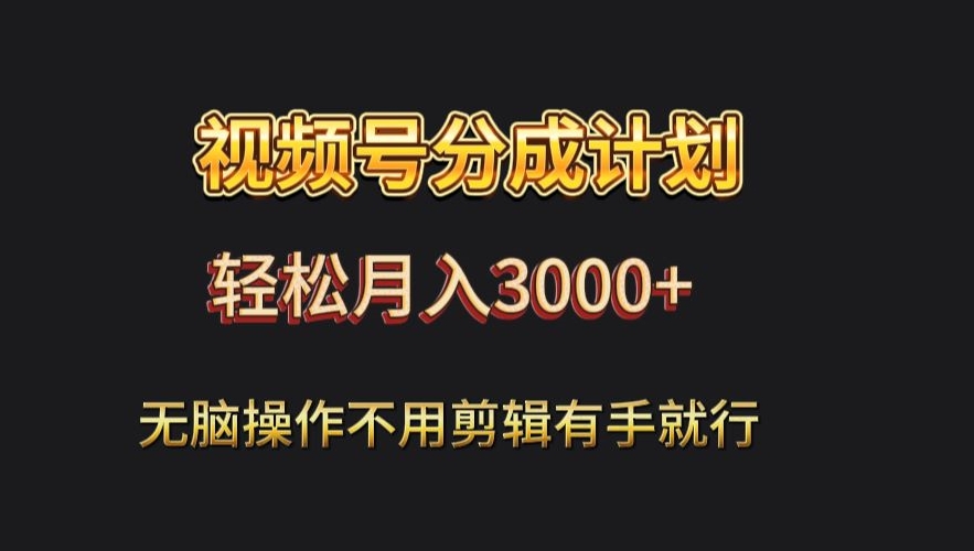 视频号流量分成，不用剪辑，有手就行，轻松月入2000+-9527素材资源站