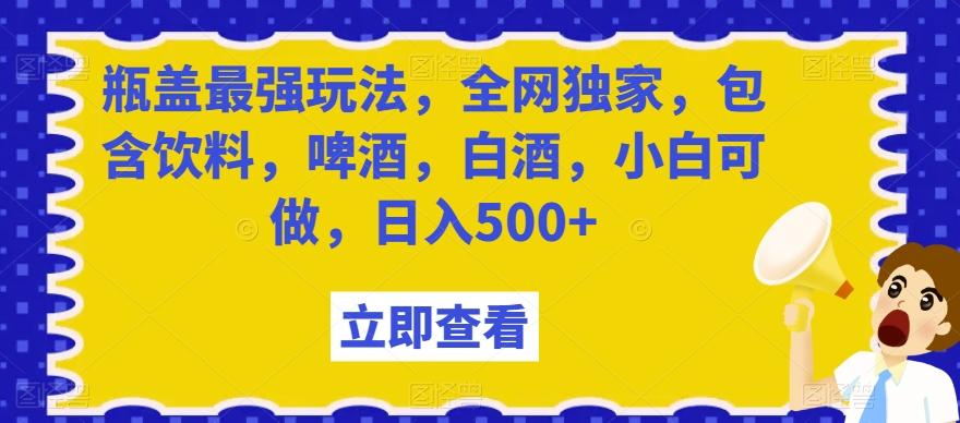 瓶盖最强玩法，全网独家，包含饮料，啤酒，白酒，小白可做，日入500+【揭秘】-9527素材资源站