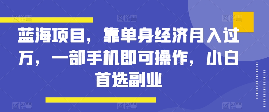 蓝海项目，靠单身经济月入过万，一部手机即可操作，小白首选副业【揭秘】-9527素材资源站