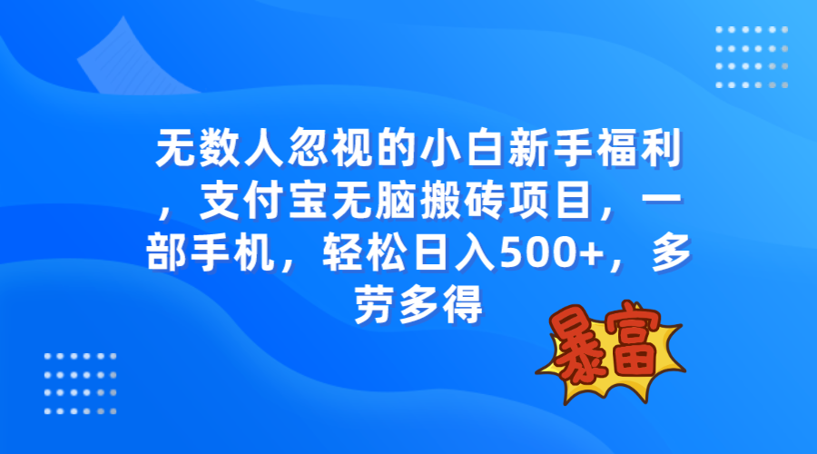 （7830期）不少人忽略的新项目，支付宝钱包没脑子搬砖项目，一部手机即可操作，轻轻松松日入500-9527素材资源站