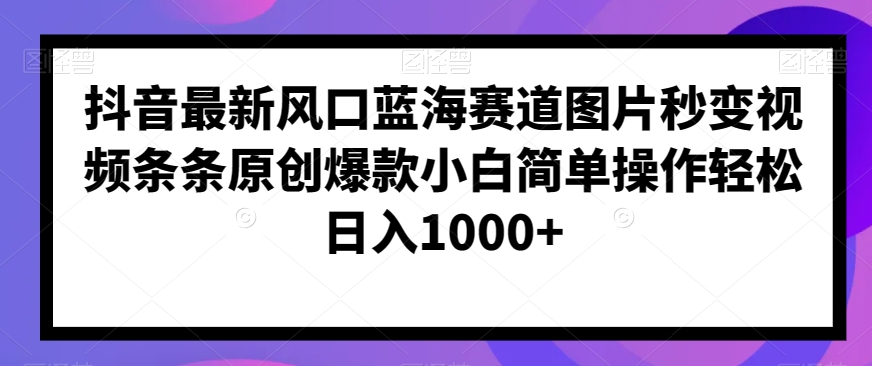 抖音最新风口蓝海赛道图片秒变视频条条原创爆款小白简单操作轻松日入1000+-9527素材资源站