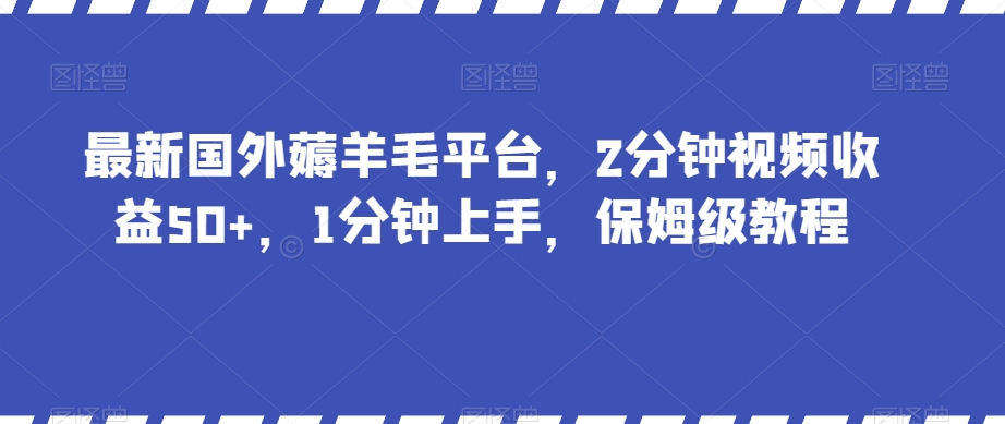 最新国外薅羊毛平台，2分钟视频收益50+，1分钟上手，保姆级教程【揭秘】-9527素材资源站