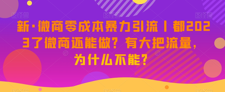 新·微商代理零成本暴力行为引流方法丨都2023了微商代理还可以做？有很大把流量，为什么不可以？-暖阳网-优质付费教程和创业项目大全-9527素材资源站