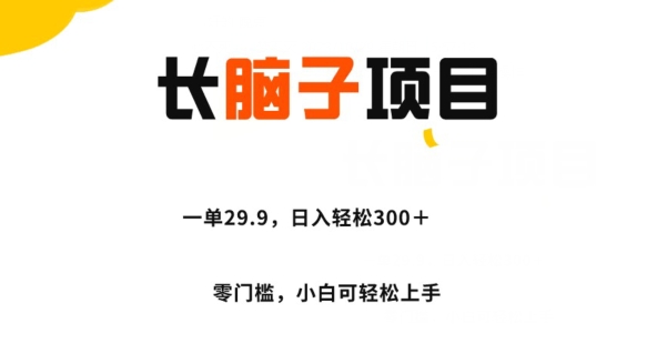 长脑子新项目，一单29.9，日入轻轻松松300＋，零门槛实际操作-9527素材资源站