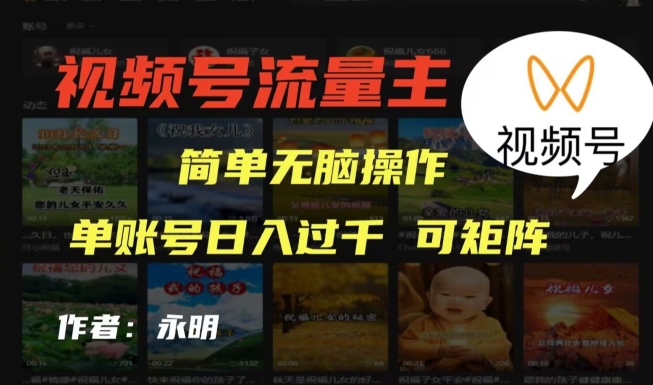 微信视频号微信流量主新项目，外边收费标准2980，简易没脑子制作品，单账户日入了干-9527素材资源站