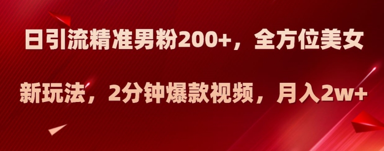 日引流方法精确粉丝200 ，多方位漂亮美女新模式，2min爆款短视频，月入2w 【揭密】-9527素材资源站