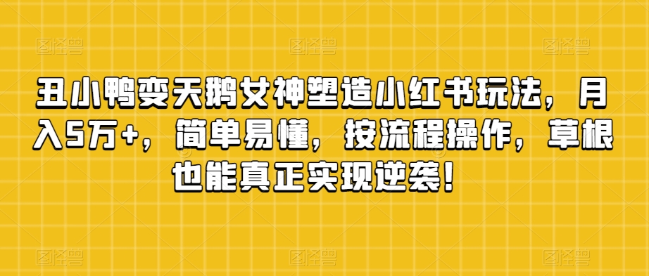 丑小鸭变天鹅极品女神营造小红书的游戏玩法，月入5万 ，通俗易懂，按流程操作，草根创业也可以从而实现逆转！-9527素材资源站