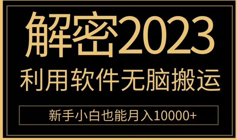 破译2023利用计算机没脑子运送，新手入门也可以月入10000-9527素材资源站