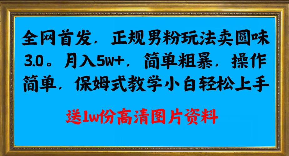 全网首发正规男粉玩法卖圆味3.0，月入5W+，简单粗暴，操作简单，保姆式教学，小白轻松上手-9527素材资源站