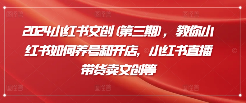 2024小红书文创(第三期)，教你小红书如何养号和开店，小红书直播带货卖文创等-9527素材资源站