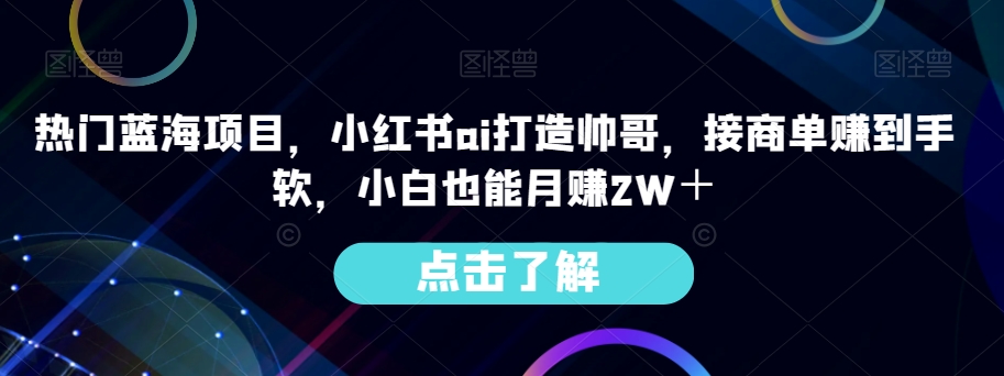 受欢迎蓝海项目，小红书的ai打造出帅男，接商单赚到手软，新手也可以月赚2W＋-9527素材资源站